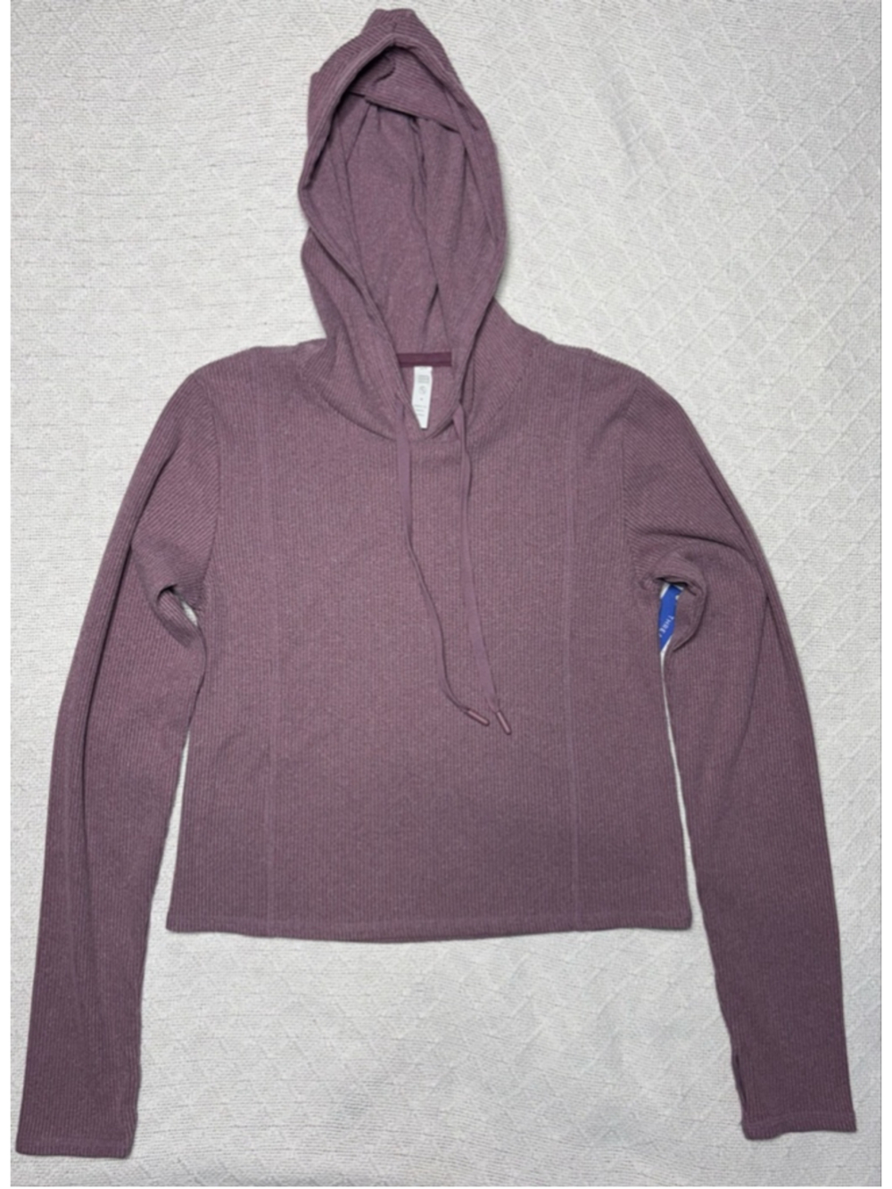 NWT Threads 4 Thought Cozy ReActive Ribbed Cropped Heathered Purple Hoodie SZ M - Picture 2 of 7